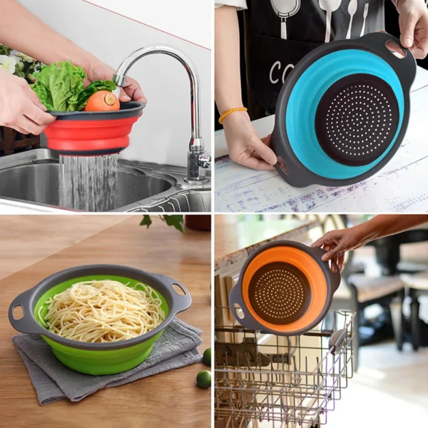 Folding Silicone Drain Basket Fruit Vegetable Washing Basket Foldable Strainer Colander Collapsible Drainer - Image 6