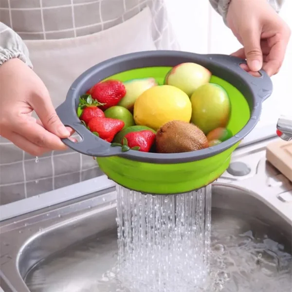 Collapsible Silicone Strainer Fruit Vegetable Washing Basket Strainer Drainer With Handle Kitchen Storage Tools