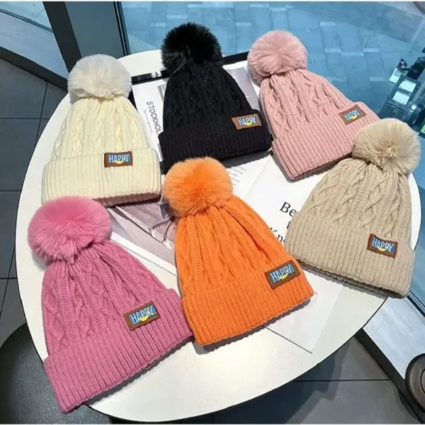 Fashion Women Pompoms Hat Hairball Hat Thickened Fall and Winter Warm Hat Stylish Beanie Hats Casual Outdoor Knitted Cap - Image 2