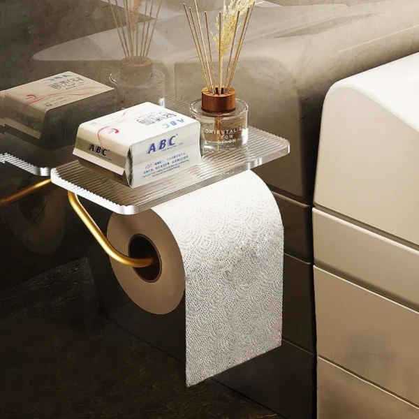 Luxury Gold Toilet Paper Holder with Shelf No Punching Acrylic Roll Paper Holder Tissue Hanger Bathroom Accessories