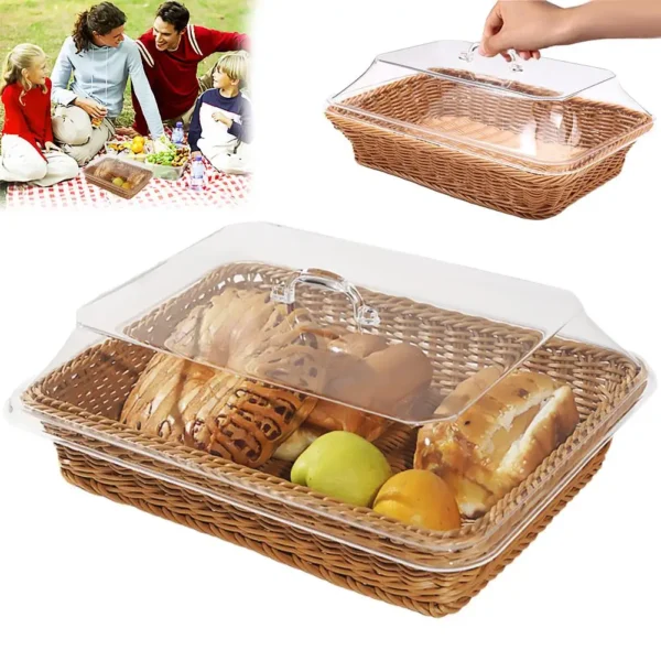 Wicker Bread Basket Serving Vegetable Bread Serving Lid Food Box Baskets With Acrylic Supplies Storage Kitchen Fruit Picnic O0T0 - Image 6