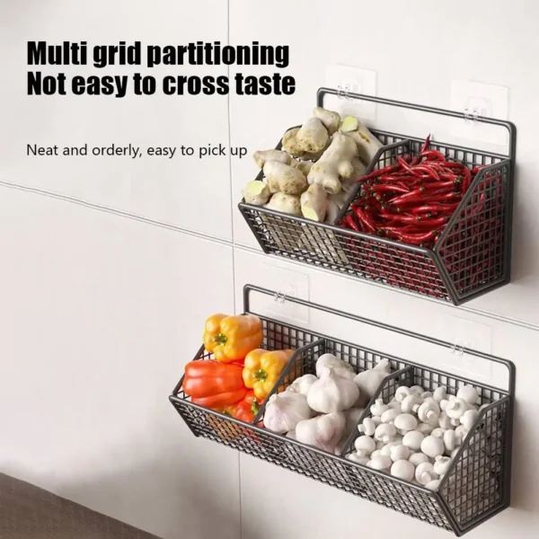 Wrought Iron Kitchen Ginger Garlic Separation Storage Baskets Cosmetic Punch-Free Drain Storage  Box Bathroom Rectangular Basket - Image 3