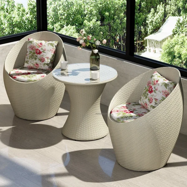 Nodic Balcony Table and Chair Combination Three-piece set Outdoor Balcony Patio Leisure Rattan single sofa Garden furniture set