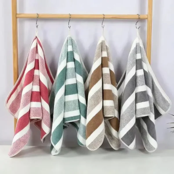 Striped Pattern Towel Set Soft Hand Towel Bath Towel Quick Drying Absorbent Towels For Bathroom - Image 2