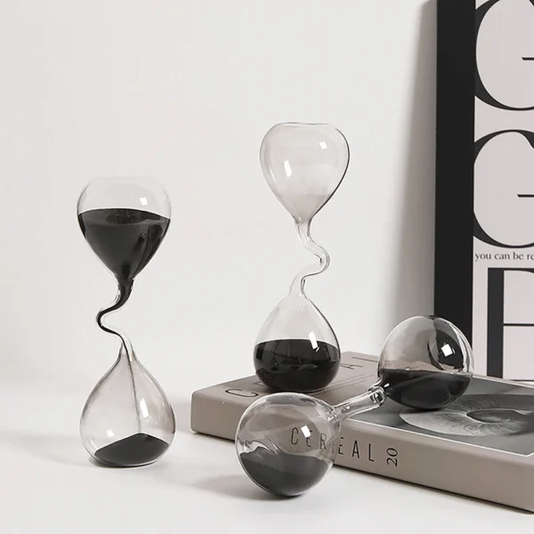 Curve Design Black Hourglass Modern Style Home Decor Accessories Glass Craft Simple Interior Table Ornament Aesthetic Sand Clock - Image 4