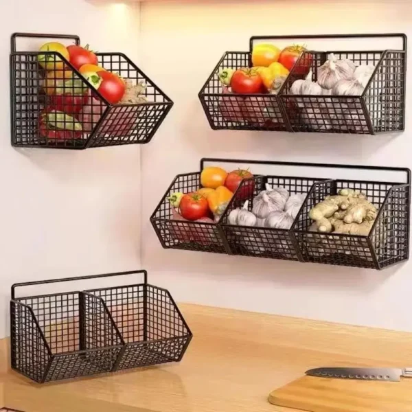 Onion Gginger Garlic Kitchen Shelf Wall Hanging Condiments Spice Vegetable Fruit Storage Rack Wall Drain Basket Punch-Free - Image 4