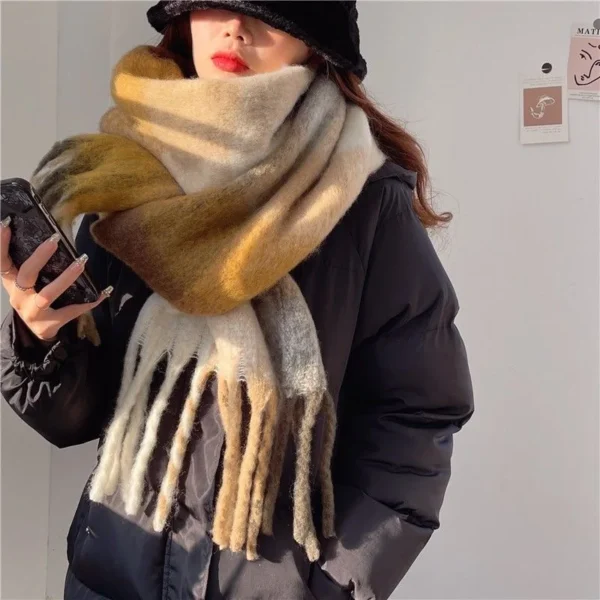 2025 Winter Thick Warm Scarf Women Cashmere Shawl and Wraps Pashmina Neckerchief Bufanda Female Rainbow Hairy Tessel Echarpe New - Image 4