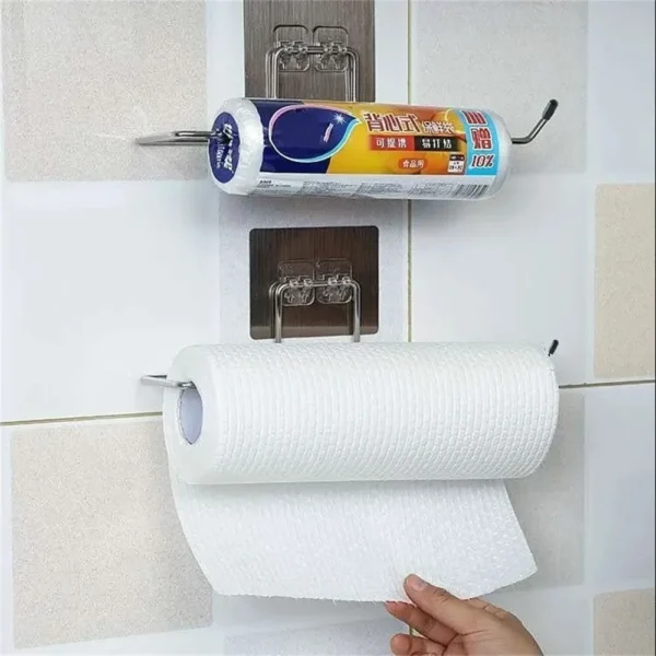 2PCS Kitchen Paper Towel Holder Adhesive Toilet Paper Rack Towel Hanger Tissue Dispenser Roll Napkin Cabinet Storage Accessories - Image 5