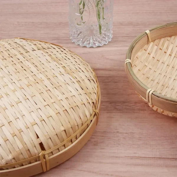 1Pc Natural Bamboo Sieve Handmade Weaving Round Dustpan Unbreakable DIY Decorative Fruit Bread Basket Kitchen Storage - Image 5