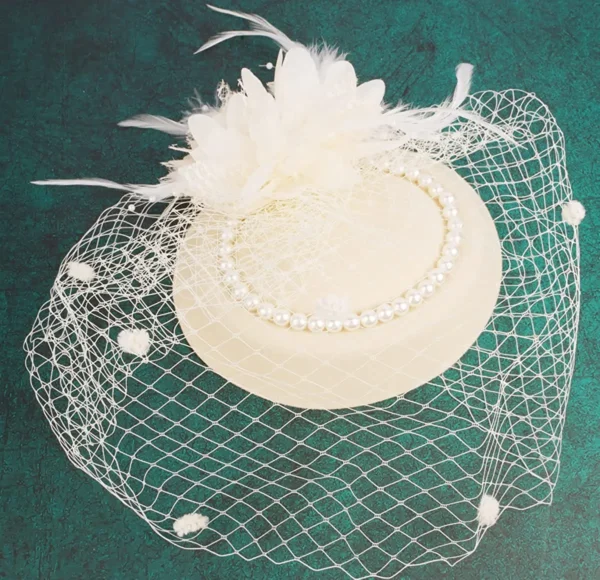 New Elegant Pillbox Hats 20s 50s Vintage Pearl Fascinators Hat for Women with Feather Mesh Veil Clip Bridal Wedding Tea Party - Image 6