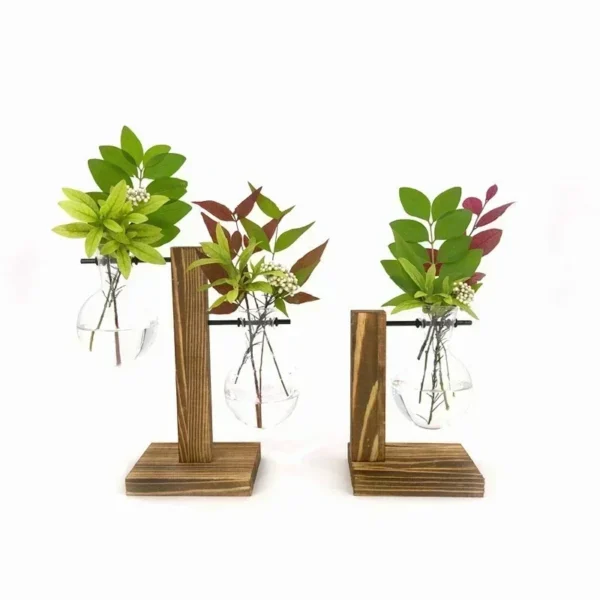 Terrarium Hydroponic Plant Vases Vintage Flower Pot Transparent Vase Wooden Frame Glass Tabletop Plants Home Bonsai Decor - Image 5