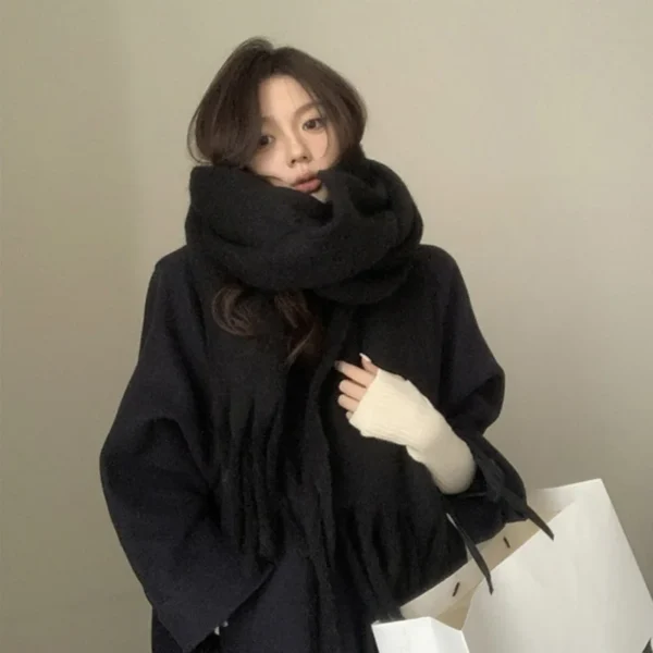 2024 New Soft Winter Cashmere Scarf Solid Color Warm Long Tassel Scarves Wrap Shawls For Women Girls - Image 5