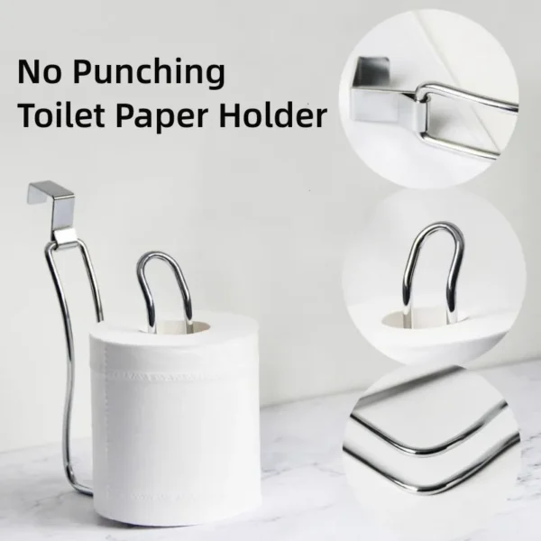 Wall Mount Toilet Paper Holder No Punching Tissue Towel Roll Dispenser Towel Rack Easy Hooks for Bathroom Kitchen