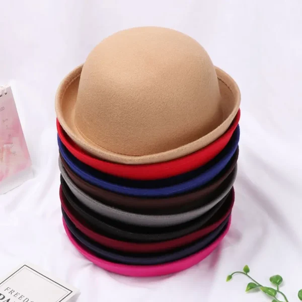 Spring Summer Vintage British Jazz Curling Top Hat Retro Fedoras Hats for Women Couple Ball Cap Curling Round Top Hat - Image 4