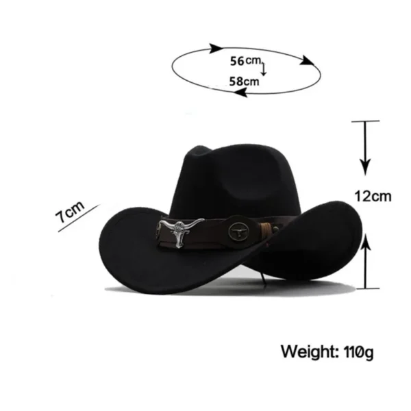 Western Cowboy Hat 3 Sizes Black Woolen Jazz Top Hat Men Ethnic Style Cow Head Ribbon Felt Cap Women Children Riding Fedora Hat - Image 2