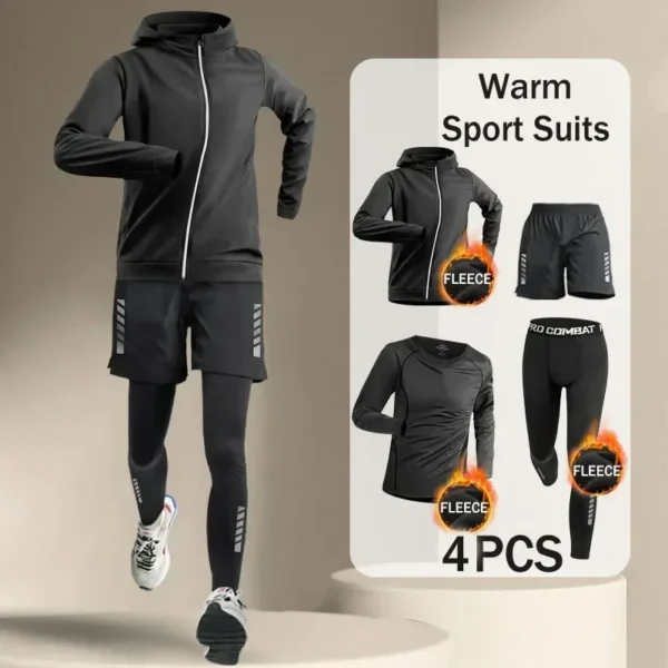 Winter Men's Outdoor Running Sets 2-5 PCS Fitness Morning Jogging Sports Quick-Dry Windproof Cycling Training Joggers Tracksuit - Image 2