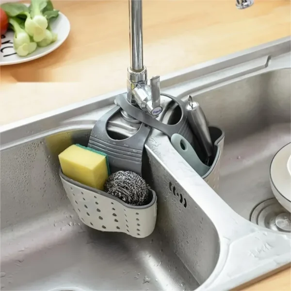 Sink Draining Basket Hanging Bag Faucet Sponge Shelf Dishwashing Sink No-punch Storage Storage Hanging Basket Organizing Rack - Image 4