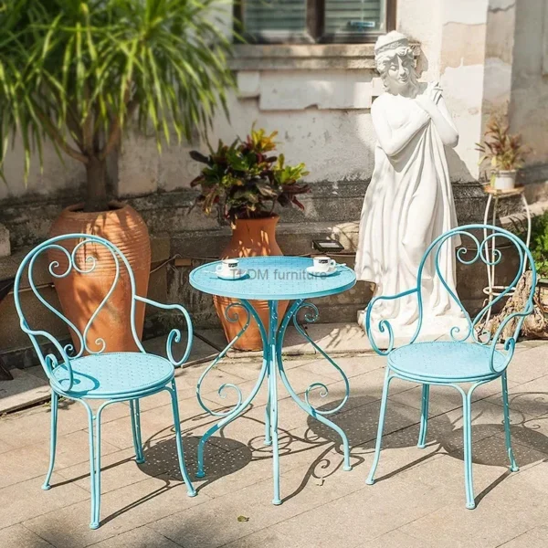 European Retro Iron Garden Furniture Sets Outdoor Courtyard Garden Balcony Table and Chair Set cafe Dining Table and Chairs Z - Image 2