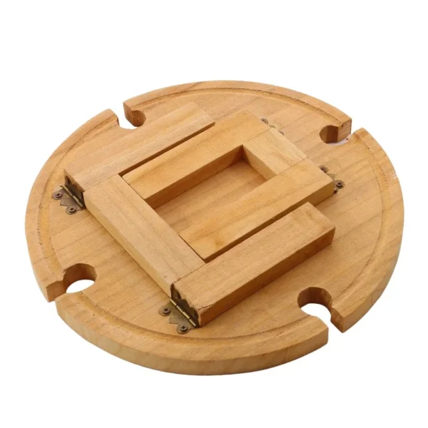 1Pc Wooden Round Foldable Tables Dried Fruit Tray With Wine Glass Holder For Outdoor Picnic Garden Party Fruit Snack Pastry Tray - Image 6