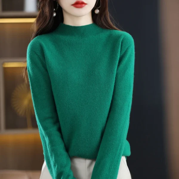 100% Pure Wool Half-neck Pullover In Autumn And Winter New Cashmere Sweater Women's Casual Knit Top Women's Coat 19 Colors - Image 2