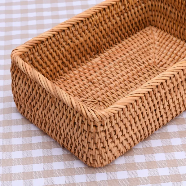 Manual Rectangular Weaving Rattan Wicker Basket Fruit Snacks Tray Bread Hand-knitted Box Portable Picnic Storage Box - Image 6