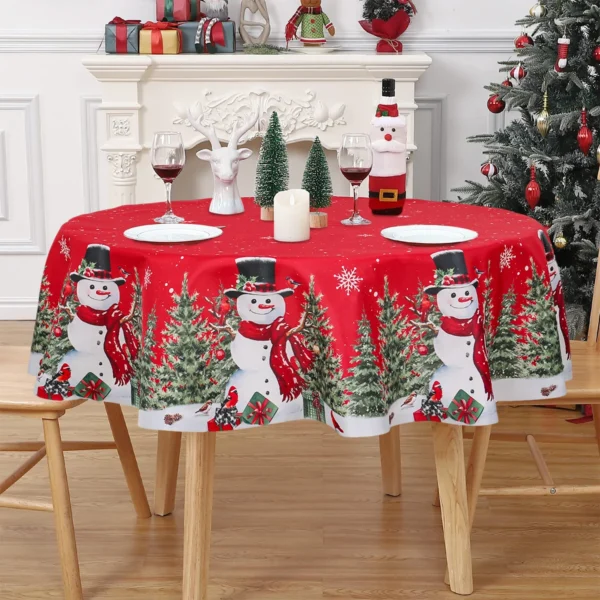 Christmas Polyester Round Tablecloth 2024 Merry Christmas Decoration For Home Xmas Gift Navidad New Year Dining Table Cover - Image 6