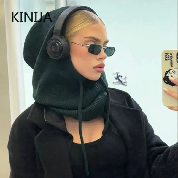 Women Knitted Balaclava Fashion Fake Collar Shawl Hooded Hat Thick Warm Beanines Winter Hat official website tool undefine