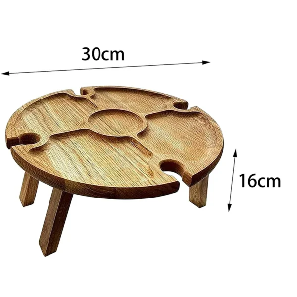 Wooden Outdoor Folding Picnic Table With Glass Holder Round Foldable Desk Wine Glass Rack Collapsible Table for Garden Party - Image 6