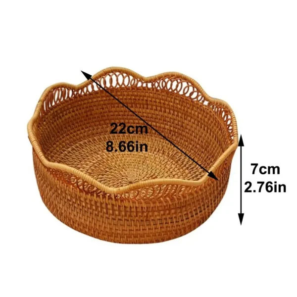 Round Rattan Fruit Baskets Handmade Universal Bread Wicker Baskets Indoor Rattan Rattan Woven Storage Trays for Fruit Vegetables - Image 4