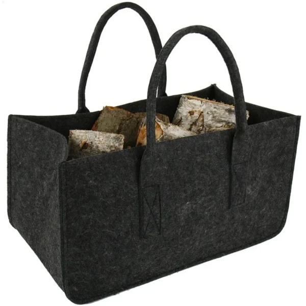 Fireplace Wood Felt Storage Bag Basket Magazine Rack Firewood Pocket,Felt Foldable Firewood Holder Basket Black - Image 2