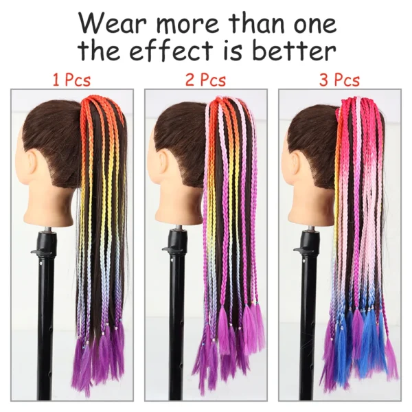 AZQUEEN Synthetic Colored Braided Ponytail Hair Extension Rainbow Color Braids Pony Tail With Elastic Band Girl's Pigtail - Image 4