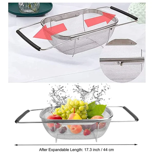 Sink Drainer Vegetable And Fruit Drainer Basket Repeatable Practical Retractable Stainless Steel Kitchen Filter Storage Basket - Image 2