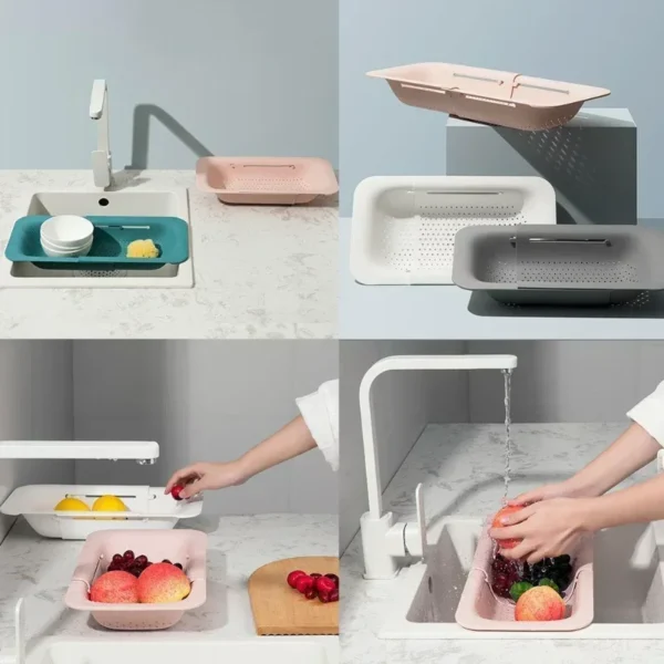 Folding Drain Basket Colander Strainer Basket Foldable Strainer Wash Vegetables and Fruits Extendable Kitchen Sink Drain Storage - Image 5