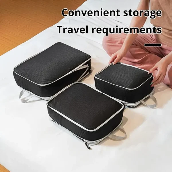 3Pcs/set Black/Blue/Grey Compressible Travel Storage Bag Portable Large Capacity Storage Bag Suitcase Luggage Packing Cubes - Image 2