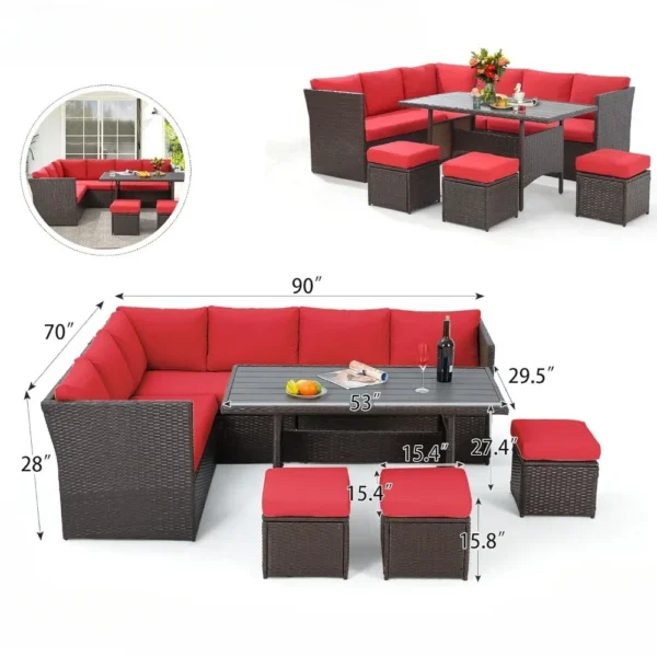 7 Pieces Patio Furniture Set, Outdoor Sectional Sofa Conversation Set, All Weather Wicker Rattan Couch Dining Table & Chair - Image 2