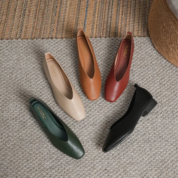 Woman Elegant Summer French Square Toe Green Mary Janes Cute Casual Flats Female Retro Shoes Low Heeled Soft Soled Flat Shoes - Image 2