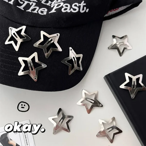 10-100pcs 1.22" Star Hair Clips 2000s Y2K Snap Hair Barrettes Non Slip Hair Accessories Silver Metal Hair Clips For Girls Women - Image 3