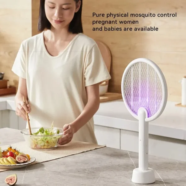 Xiaomi Qualitell C2 Fly Swatter Electric Bug Zapper Racket 4000V with Puple Trap Lamp and Stand Base, Type C Rechargeable - Image 3