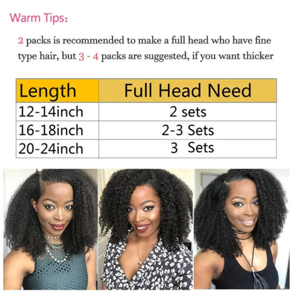 Maxine Clip Ins Hair Kinky Curly Clip In Hair Extensions Human Hair Full Head Afro Kinky Curly Clip Ins Bundles Natural Black - Image 6