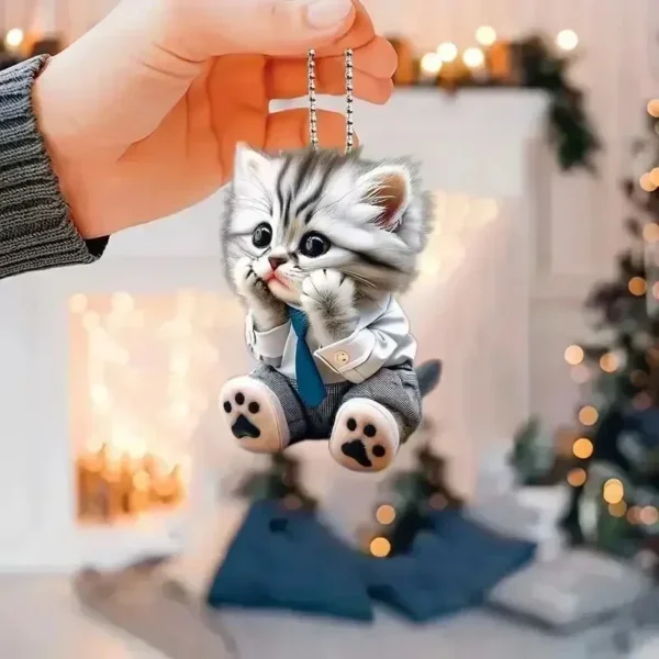 Cat-Shaped Car Pendant Hanging Ornament with Chain Realistic Animal Rearview Mirror Hanging Decor Auto Interior Accessories