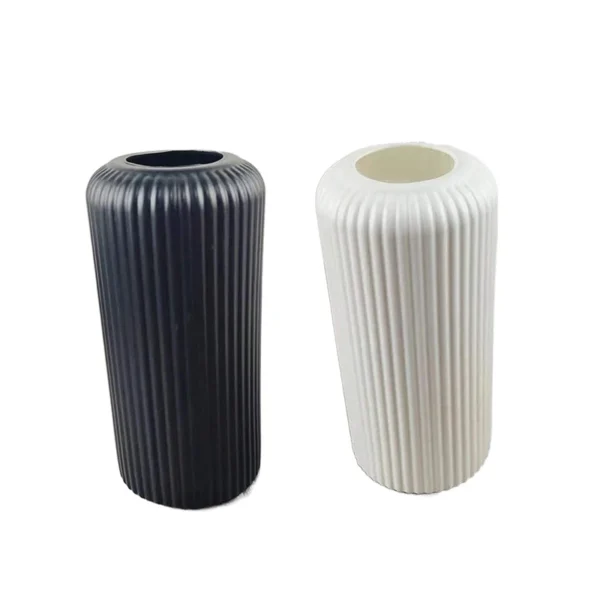 Striped Ceramic-Like Plastic Vase for Flowers Decorative Floral Arrangement Display Creative Little Flower Vase Home Decoration - Image 3