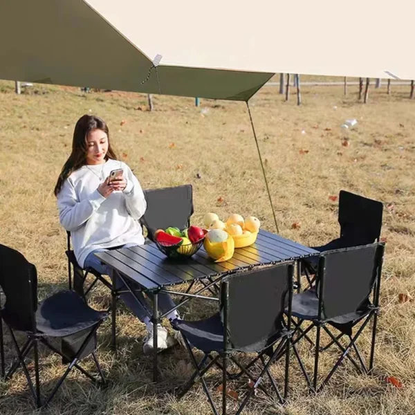 Outdoor Folding Long Table Portable Storage Black Camping Desk Barbecue Easy To Install With Net Bag Light Stable - Image 2