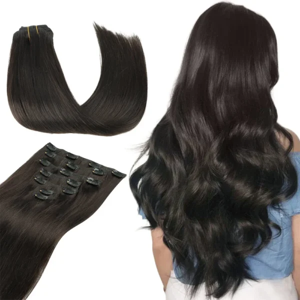 Long Straight Hairstyle 16 Clips 7Pcs/Set Hair Extensions Natural Synthetic Blonde Black Hairpieces Heat Resistant For Women - Image 6