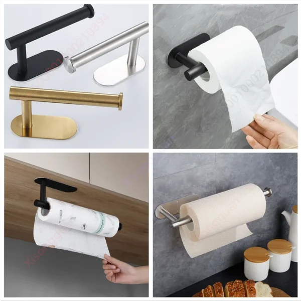 1/2PCS Kitchen Paper Towel Holder Toilet Paper Holder Adhesive Tissue Rack Napkin Dispenser Cabinet Storage Bathroom Accessories - Image 5