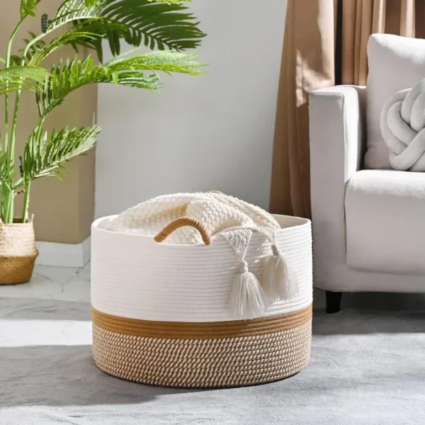 New Eco Friendly Products Cotton Rope Woven Blanket Basket for Baby Laundry Basket Cotton Rope Living Room Storage Basket - Image 2