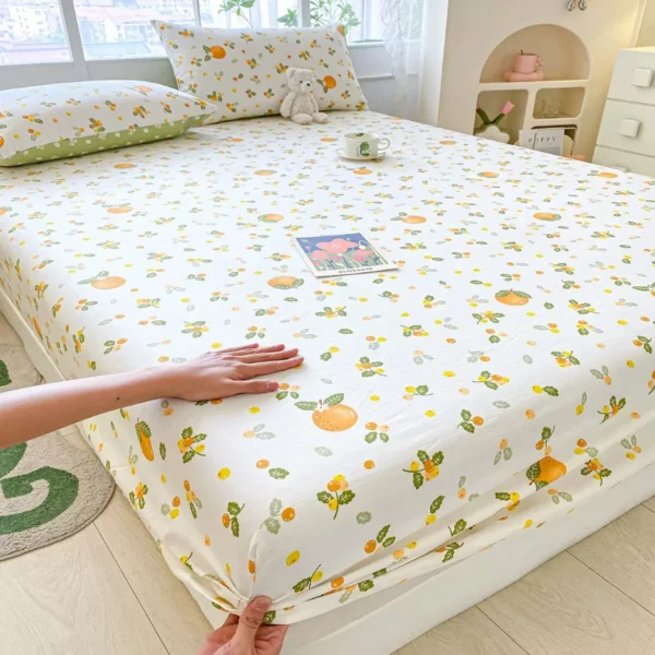 100% Cotton Elastic Bed Sheets Sets Double Bed Flower Pring Fitted Sheet +2pc Pillowcases Single Queen King Size Bed Cover B99G - Image 5