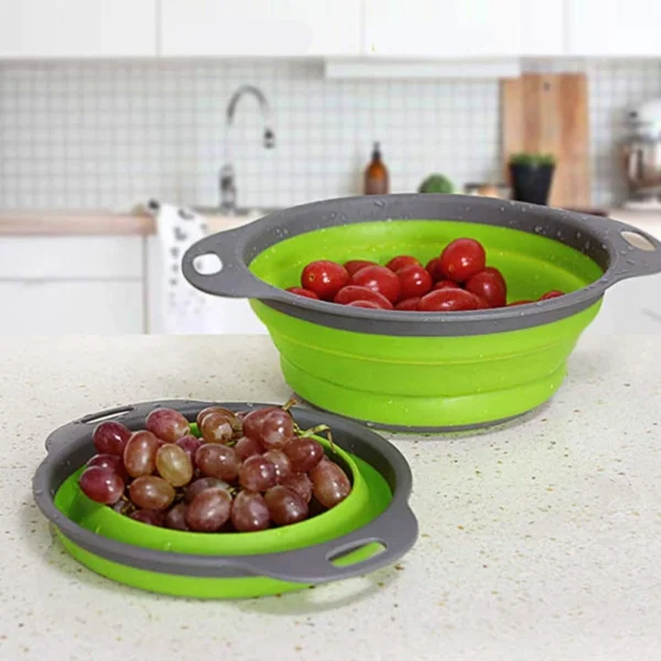 Folding Silicone Drain Basket Fruit Vegetable Washing Basket Foldable Strainer Colander Collapsible Drainer - Image 2