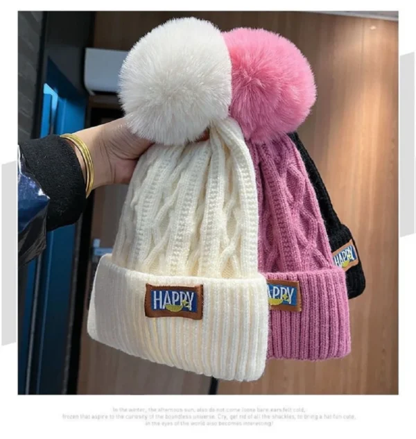 Fashion Women Pompoms Hat Hairball Hat Thickened Fall and Winter Warm Hat Stylish Beanie Hats Casual Outdoor Knitted Cap