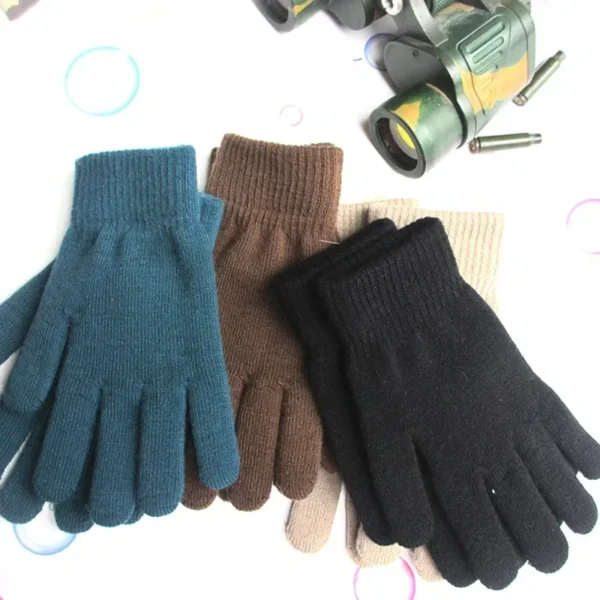 Women Gloves Knitted Solid Autumn Winter Hand Warmer Thicken Lining Skiing Short Wrist Female Full Fingered Mittens - Image 3