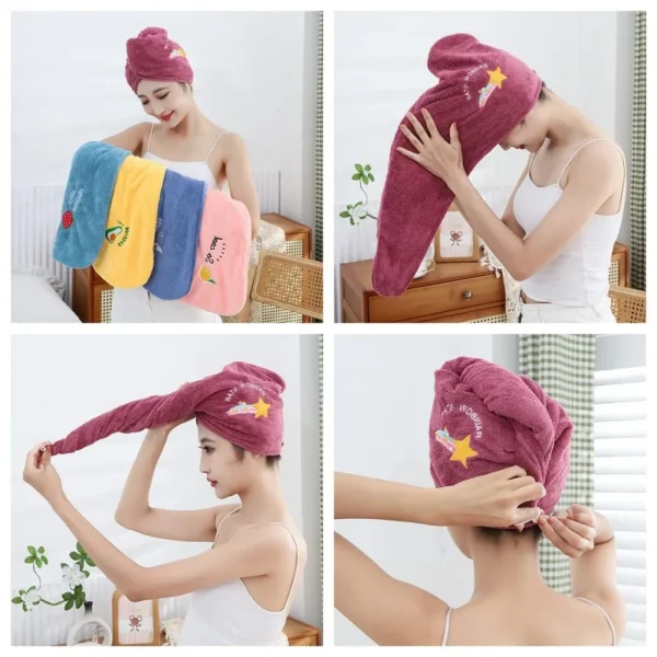 Women Soft Microfiber Towels Shower Cap Towel Bath Hats for Women Dry Hair Cap Quick Drying Soft for Lady Turban Head Girl Towel - Image 2